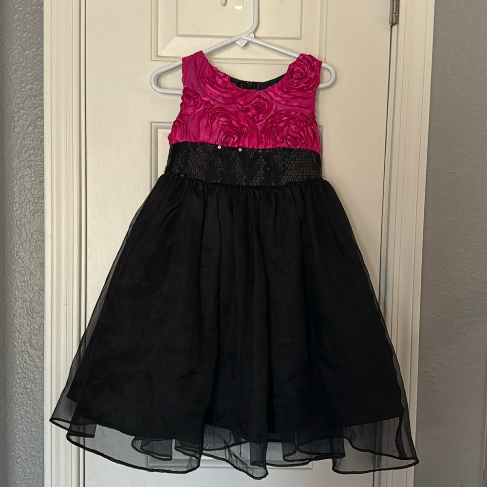 Pink Rose and Black Dress